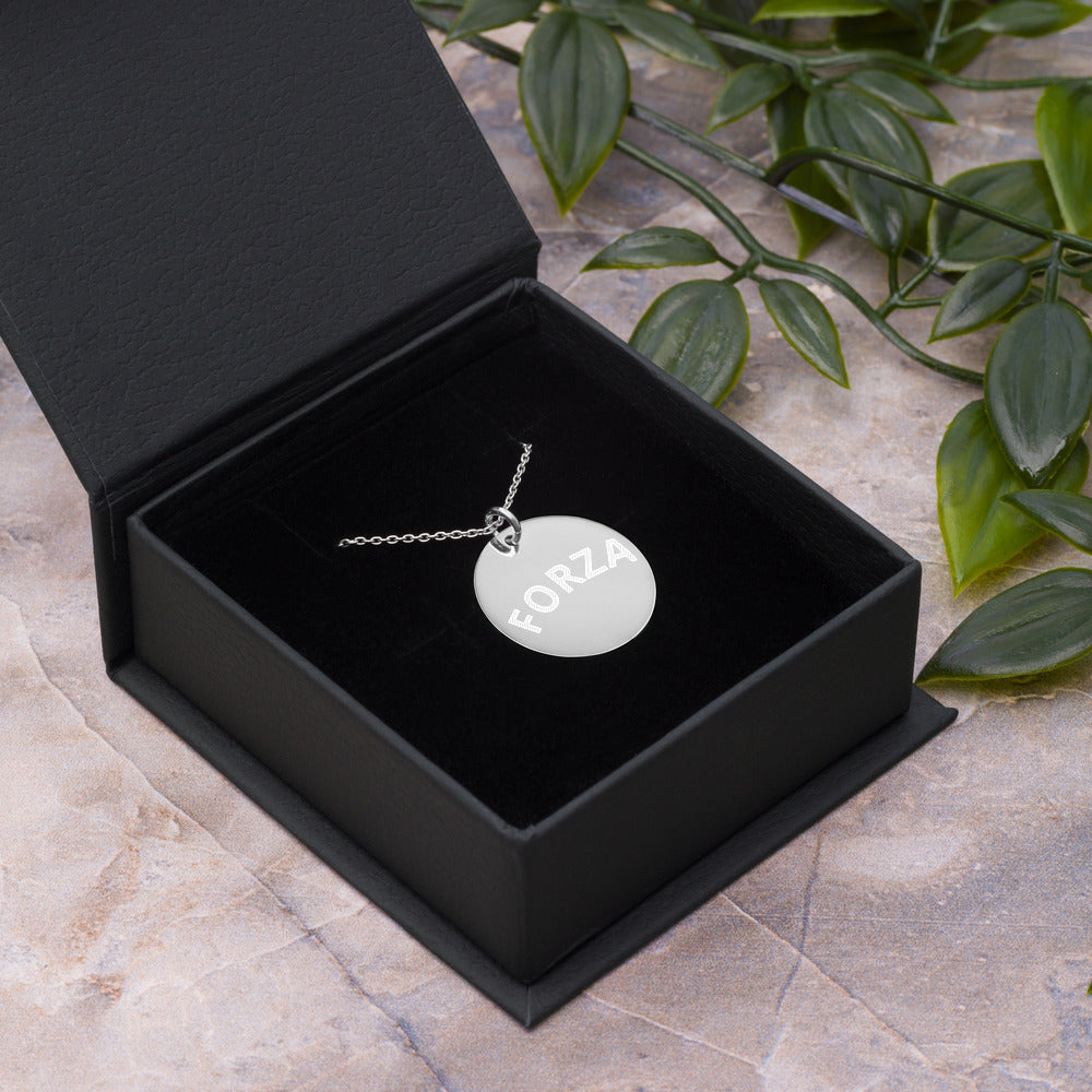 Forza Engraved Silver Disc Necklace